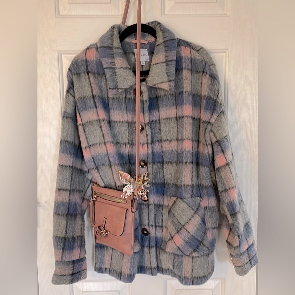 Cyrus Plaid Coat Women’s XL Blue and Pink